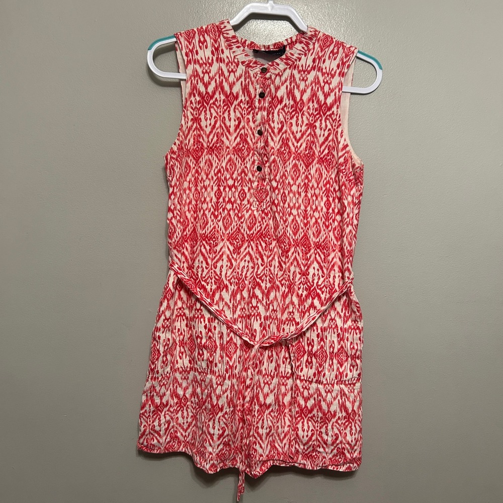 Cynthia Rowley Dress 6 Red White Linen Ikat Sleeveless Pockets Boho Resort